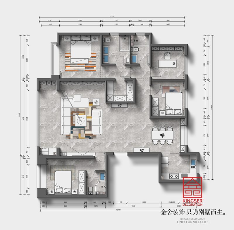 錦江府188平四室兩廳三衛平面布局圖